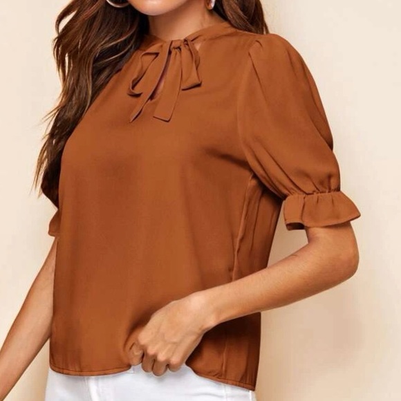 Luxe ruffle trim tie neck blouse dusty pink - Picture 13 of 15